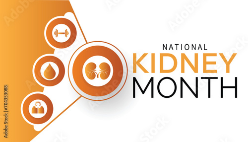 National Kidney Month is observed every year in March. Holiday, poster, card and background vector illustration design.