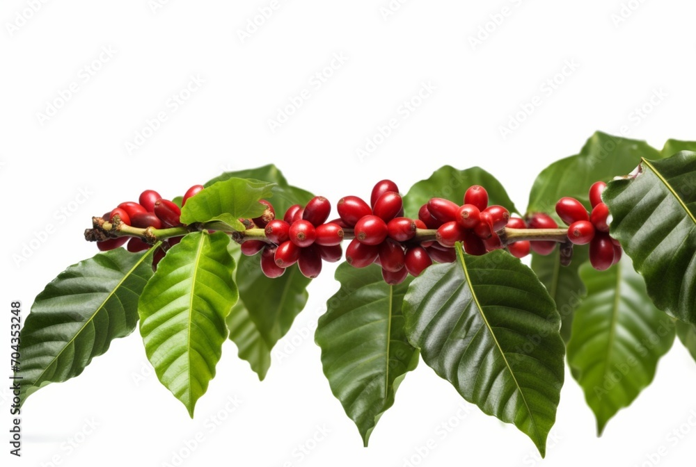 coffee beans on a tree branch with leaves isolated on white background. generatif ai coffee beans on a tree branch with leaves isolated on white background. generatif ai
