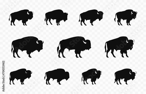 American Bison Silhouettes Vector Set, Bison black Silhouette Clip art Collection