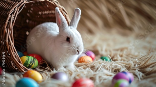 Funny easter bunny with basket of eggs © Hope