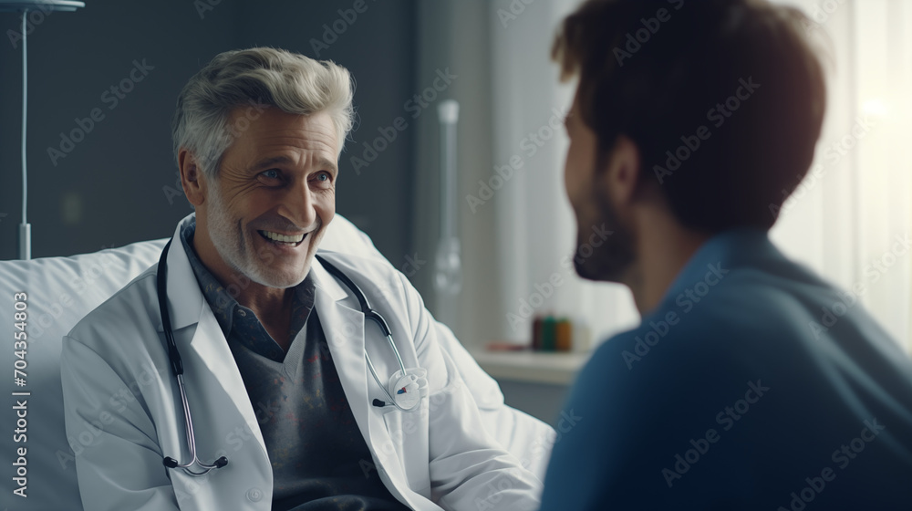 Smiling Doctor Engaging in Conversation with Patient Smiling Doctor Engaging in Conversation with Patient