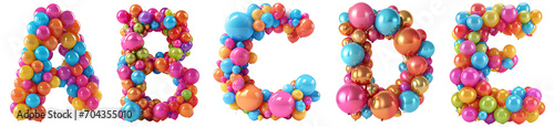 Fényképezés Group of 3d rendering letters A B C D E made of colorful balloons