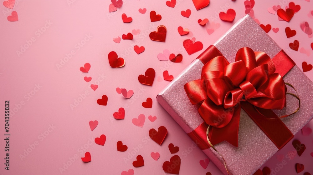 Bra red gift box with ribbon and red hearts around on pink isolate background. Bra red gift box with ribbon and red hearts around on pink isolate background.