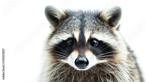 Close up of a raccoon isolated on white background. Cute animal , save planet concept.