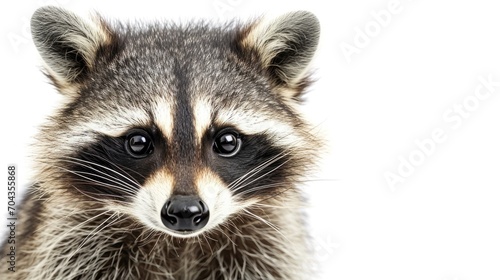 close up of funny raccoon isolated on white