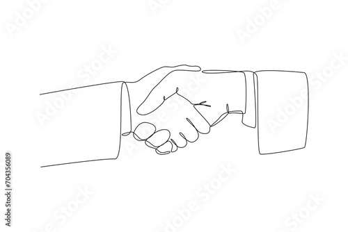 Hand shake each other. Business minimalist concept. Simple continuous line.