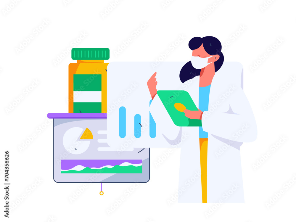 Fototapeta premium Medical characters fighting the epidemic flat vector concept operation hand drawn illustration 