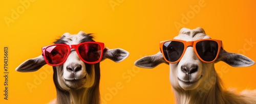 Groovy Goats in Shades: A Colorful Twist on Farmyard Chic. Generative AI photo
