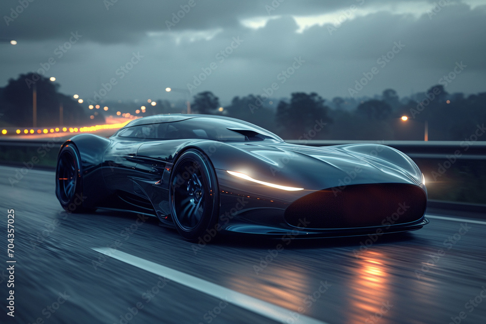 Fototapeta premium Illustration of luxury sportcar on road