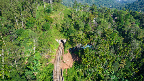 Rainforest near the city of Ella in Sri Lanka. Top view  aerial photography.