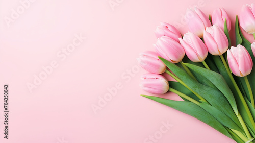 Beautiful composition spring flowers bouquet of pink tulips flower for greeting card