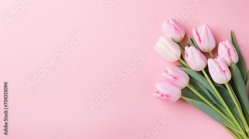 Beautiful composition spring flowers bouquet of pink tulips flower for mother day greeting card