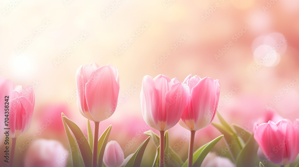 beautiful pink Tulip on blurred spring sunny background for wallpaper banner and postcard
