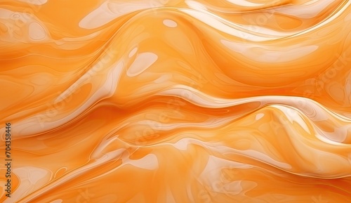 Abstract orange liquid swirls, smooth creamy texture background.