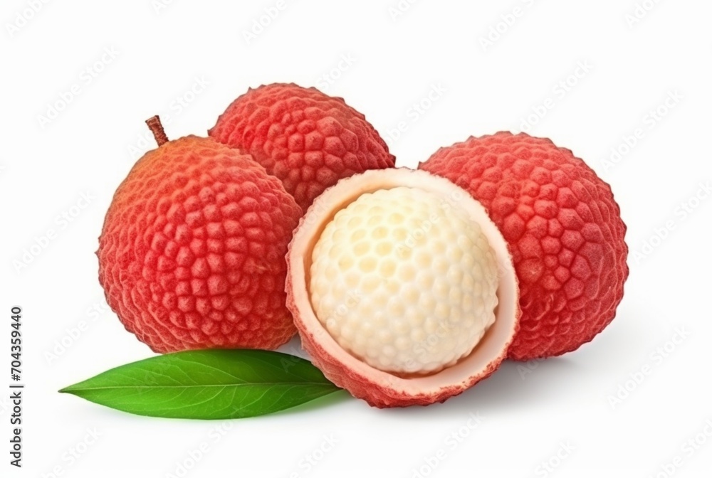 juicy lychee with cut in half isolated on white background. generatif ai juicy lychee with cut in half isolated on white background. generatif ai