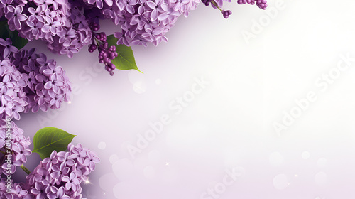 Floral spring background with purple lilac flowers copy space, generative ai #704359896