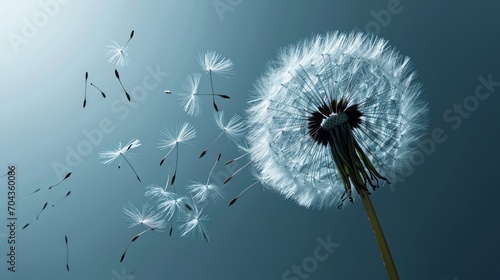 Dandelion seeds flying in the wind. 3d rendering. Generative AI photo