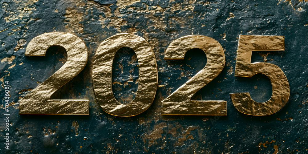 New year concept. golden number 2025 . 3d rendering. generative ai