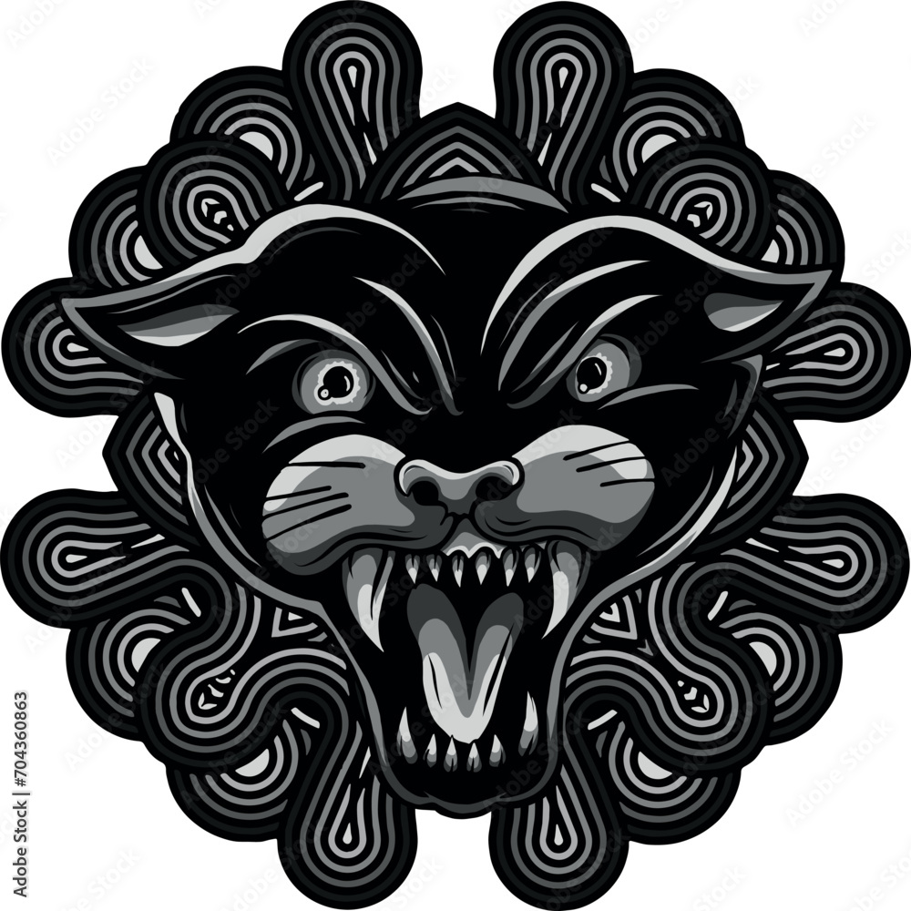 monochromatic illustration of black panther head design