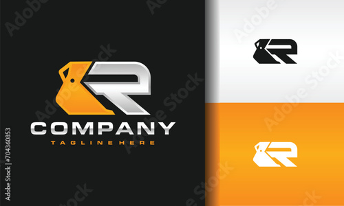 letter R scoop excavator logo
