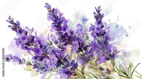 Watercolor lavender flowers. Hand drawn vector illustration on white background. Generative AI