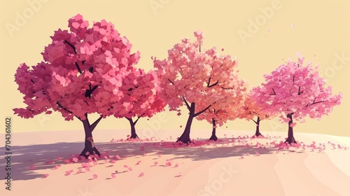 illustration of a pink cherry tree in the park. Beautiful spring landscape. Generative AI © Alex