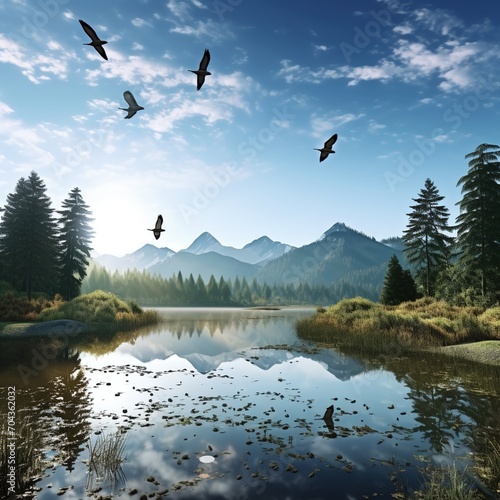 Tranquil Mountain Lake Scenery photo