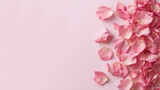 pink rose petals on pink background with copy space, generative ai