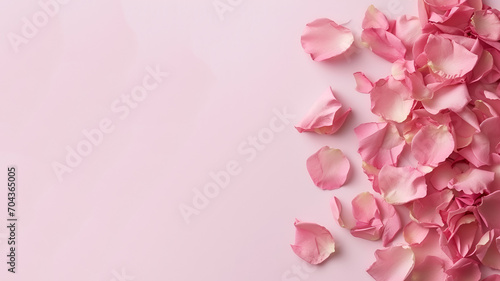 pink rose petals on pink background with copy space, generative ai © Saleem
