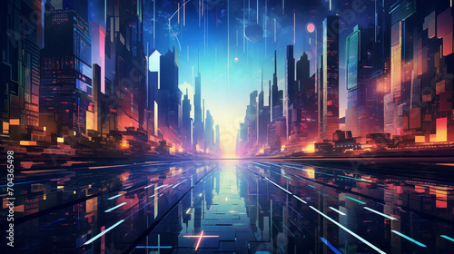 Abstract Cyberpunk City Symphony