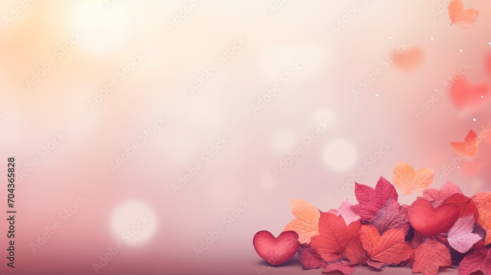 Valentines day bokeh background banner, red and pink hearts with gifts box background