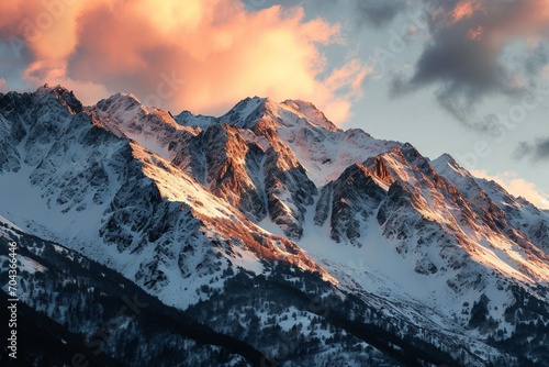 The slopes of snow-capped mountains are cone-shaped.The concept for the development of tourism, mountaineering, skiing, rock climbing, excursions in the mountains. 