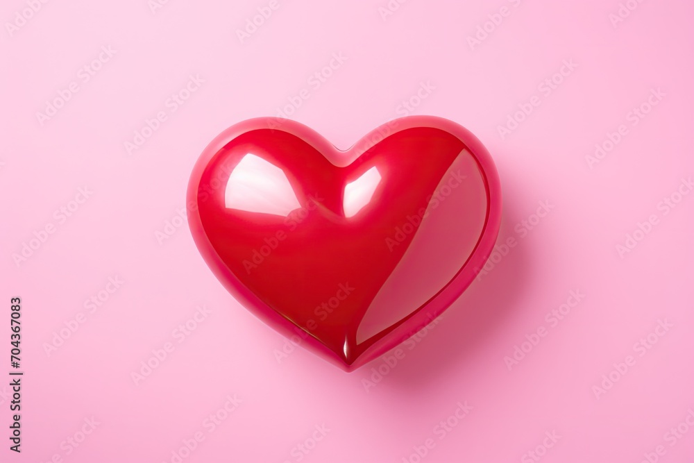 Glossy Red Heart on Monochromatic Pink Backdrop. Love and Valentine's Day Concept.