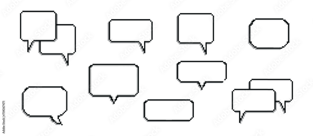 Obraz premium Pixel dialogue box. Chat speech. Communication box. Dialog cloud. 8-bit. Game development. Vector illustration on a white background