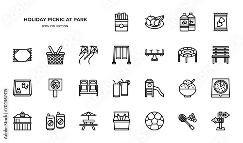 Holiday picnic at park Icons Pack. Line icons set. Flat icon collection set. Simple vector icons.