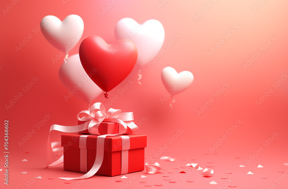 love gift on valentine day with pink balloon