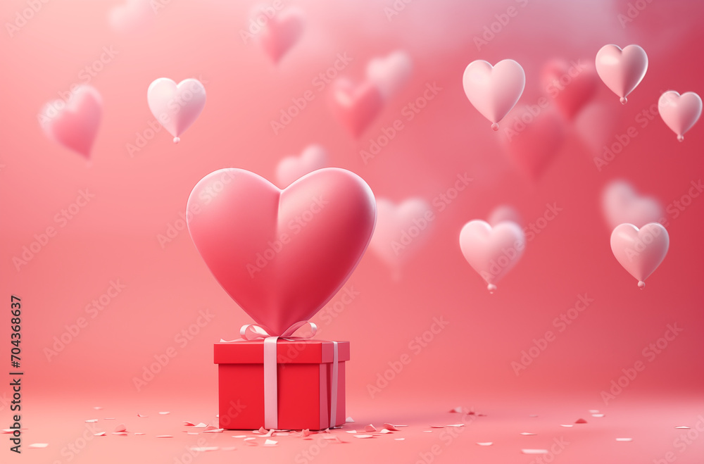 love gift on valentine day with pink balloon