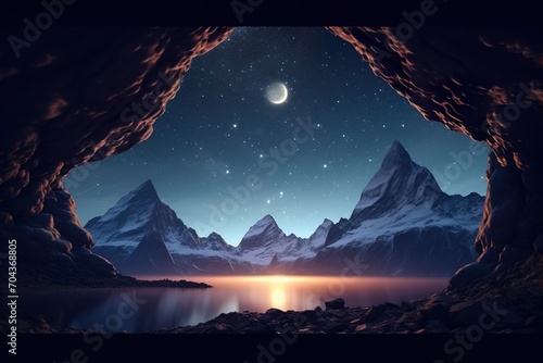 Nature beauty captured tranquil scene mountain peak reflection fairy night landscape moon amp cave