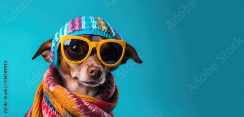 Chic Chihuahua in Orange Beanie and Scarf Poses with Sunglasses - Trendy Pet Fashion. Generative AI