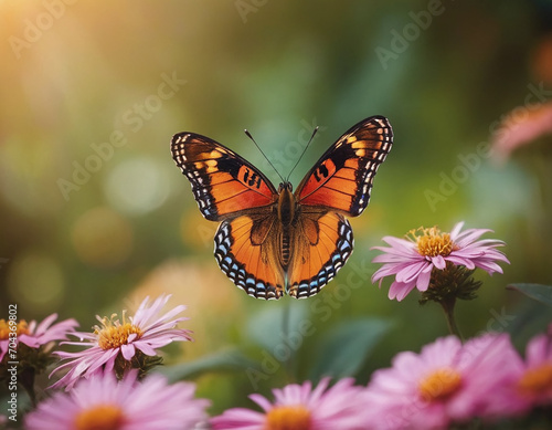 Swallowtail butterfly on flower and water.