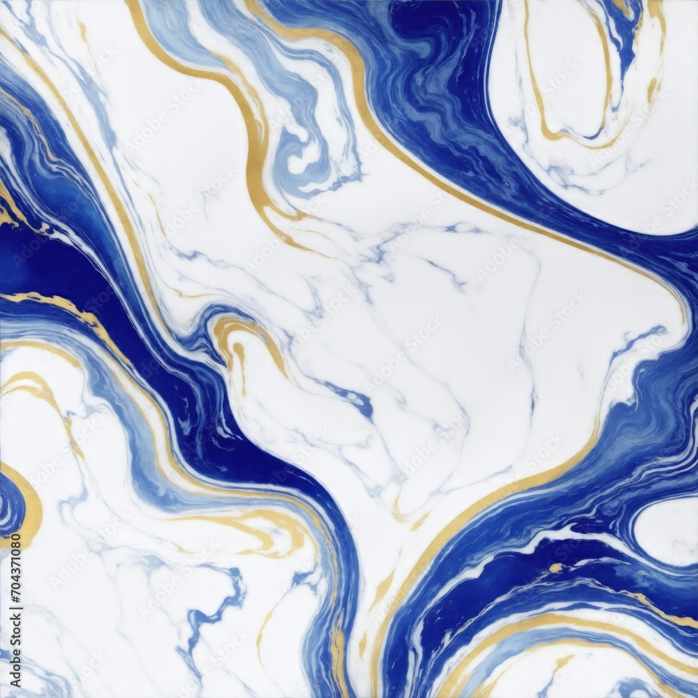 Abstract Indigo, white and gold swirls marble ink painted texture luxury background