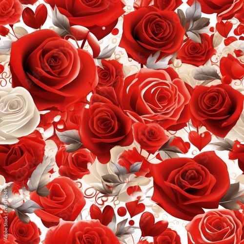 Vivid Red Roses and Hearts Valentine Pattern