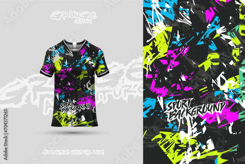 A close up image of a t-shirt with graffiti on it. This asset is perfect for urban fashion designs, streetwear promotions, and edgy graphic design projects.