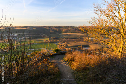 The view from the castle ruins in Kunitz at sunset photo