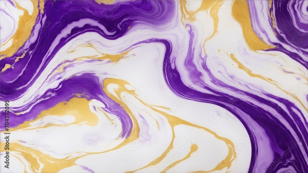 Abstract purple, white and gold swirls marble ink painted texture luxury background