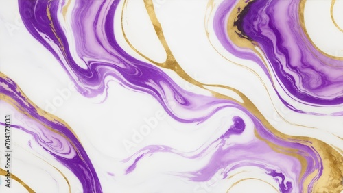 Abstract Violet, white and gold swirls marble ink painted texture luxury background