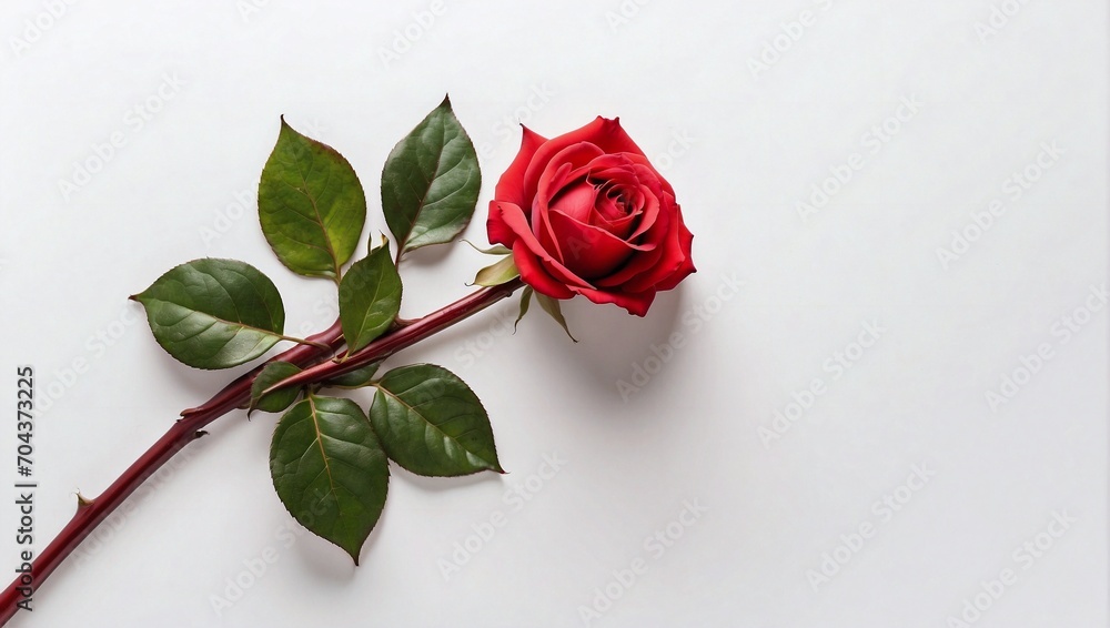 Website Banner, Red Rose, White Background, Top View, Copy Space for Text Website Banner, Red Rose, White Background, Top View, Copy Space for Text
