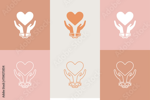 Broken handcuffs, manacles or shackles icon. Unchained hands and destructed heart as freedom symbols.