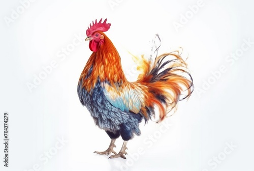 a rooster with a fiery tail isolated on a white background. generative ai © LivroomStudio