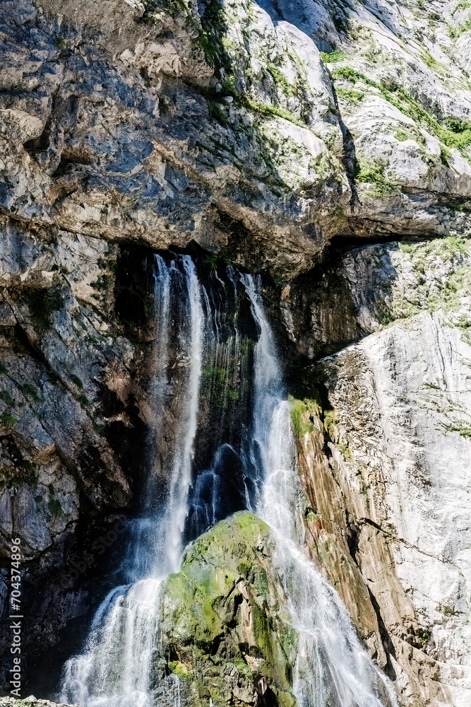 Geghsky waterfall in the caucasus mountains in Abkhazia. water stream from rock cleft